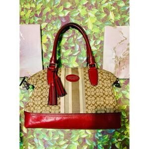 Coach Purse Monogram And Burgundy Leather G1220-21154